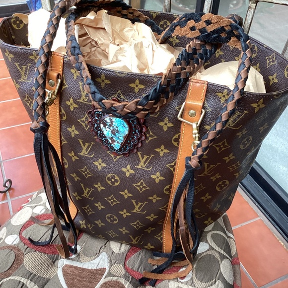 Vintage Louis Vuitton Revamped Shopping SacTote Handbag Turquoise Braided Straps - Picture 14 of 16